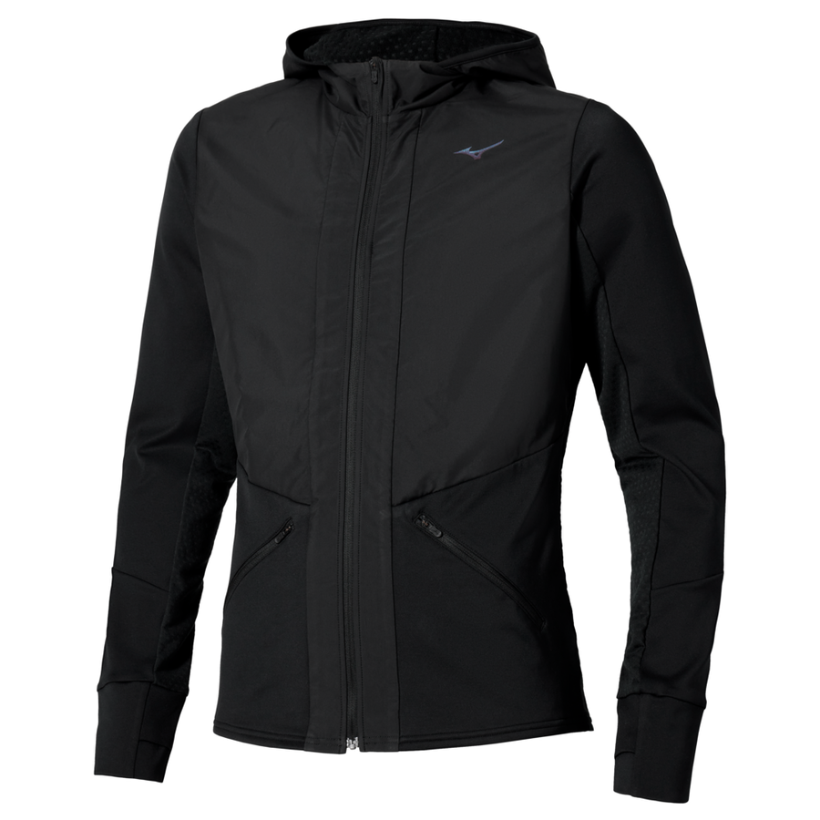 Mizuno Active Warmalite Hybrid Full Zip Hooded Long Sleeve Top  Black